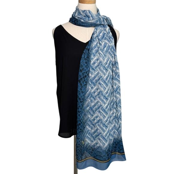19v69 Italia XL chiffon scarf wrap pareo sarong snake print blue yellow 34 x 76" - Picture 9 of 9